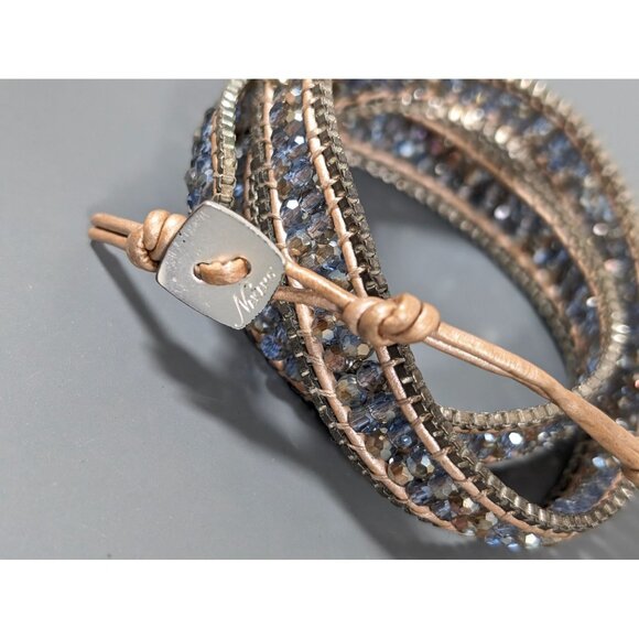 Nakamol Triple Wrap Bracelet Glass Bead Brown Leather 22" - Picture 3 of 7